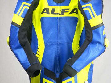 ALFA V2 High Performance Motorcycle Race Leathers (Blue/Fluro Yellow)