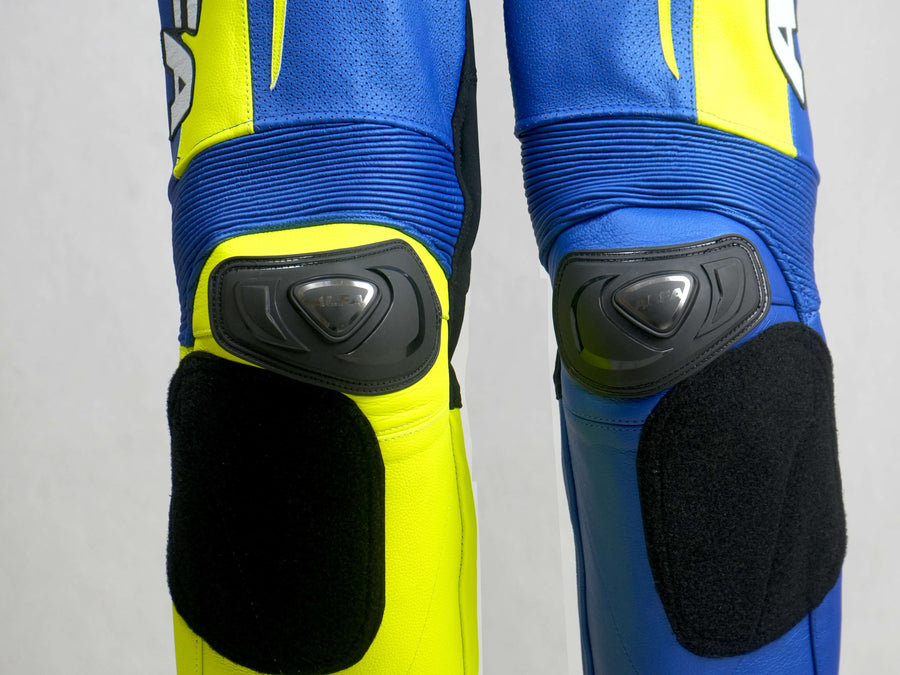 ALFA V2 High Performance Motorcycle Race Leathers (Blue/Fluro Yellow)