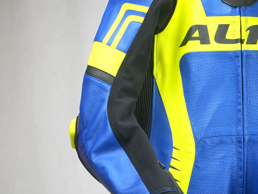 ALFA V2 High Performance Motorcycle Race Leathers (Blue/Fluro Yellow)